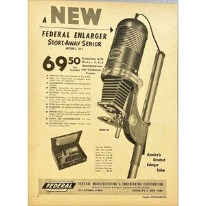 Federal Manufacturing & Engineering Corp. "Enlarger store Stay-Away 311 Ad 1949